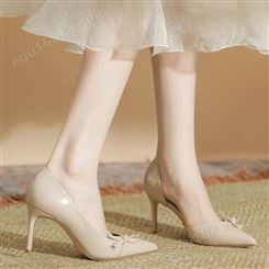 H6338-6羊皮垫夏季女鞋少女侧空春季单鞋浅口7.5CM细跟小众时装鞋